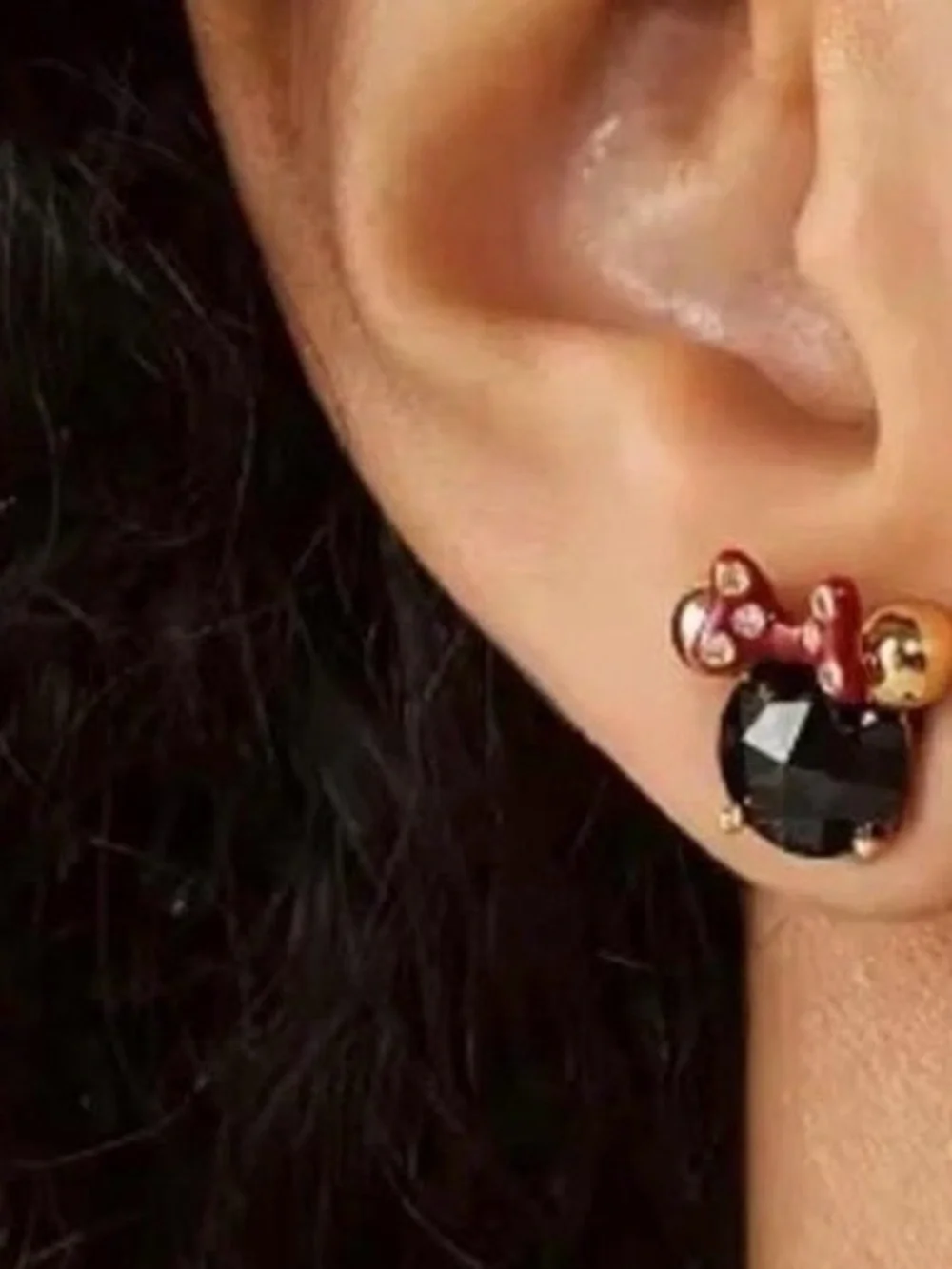 Disney x Kate Spade Minnie Mouse Stud Earrings Black Cubic Zirconia Red Bow
